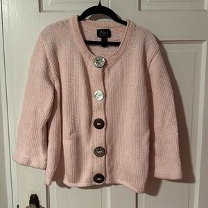 Pure Handknit Women's Long Sleeve Buttom Up Light Pink Sweater Size M/L